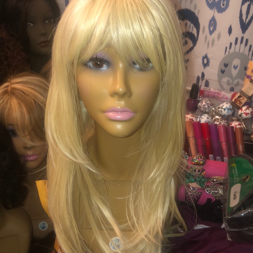 Bleach blonde wig with bangs